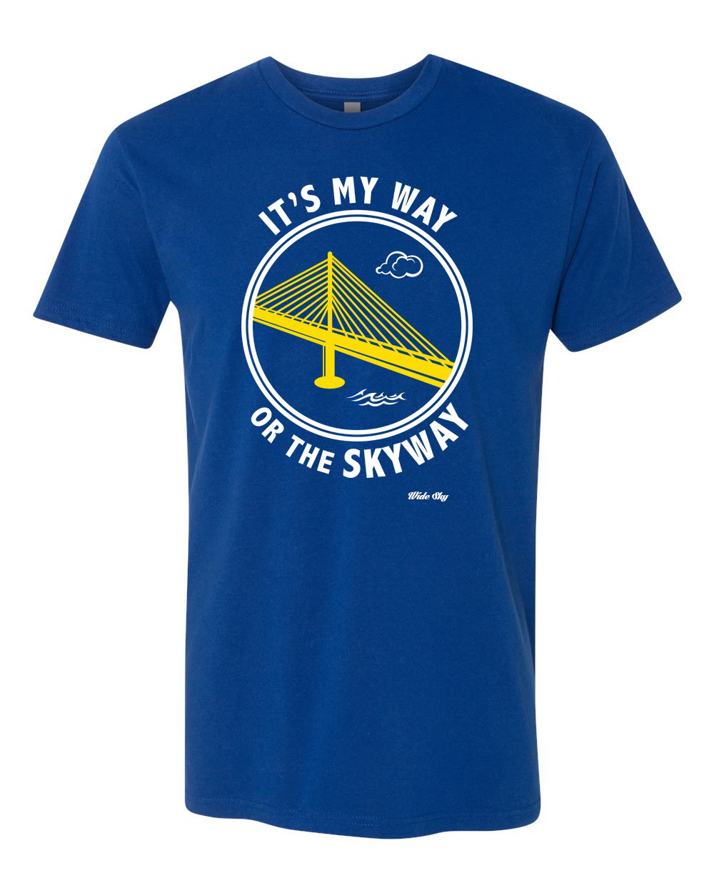 It's My Way or the Skyway Florida t-shirt in yellow and white text on royal blue cotton tee
