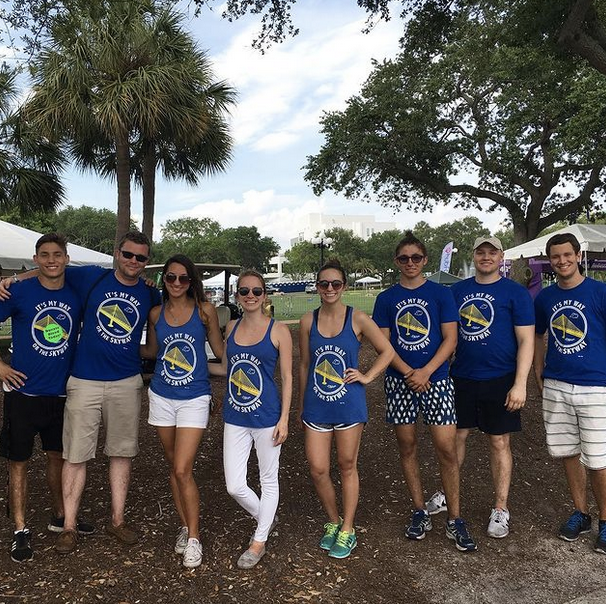 Group image of people wearing It's My Way or the Skyway shirts