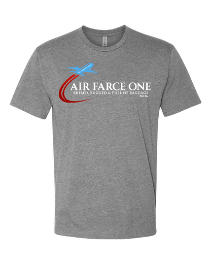 Air Farce One funny political parody t-shirt in red white blue text on heather grey cotton tee